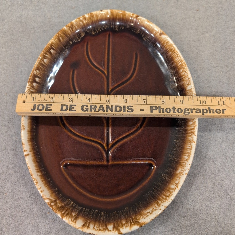 McCoy Pottery Brown Drip Glaze Tree of Life Oval Serving Platter USA MCP NA309 - Picture 3 of 6